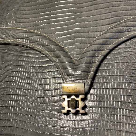 Vintage 50s 60s Triangle New York Grey Lizard Alligator Handbag Purse - Picture 12 of 14